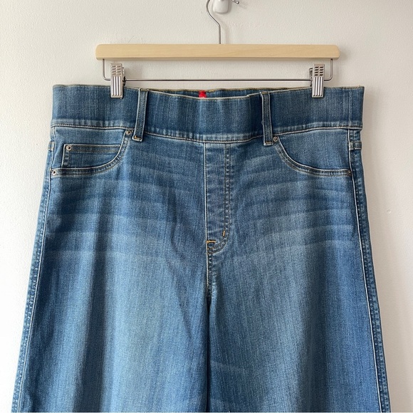 SPANX Wide Leg Denim Jeans Size 1X Stretch High Rise Pull-On Women’s Blue Jeans - Picture 3 of 7